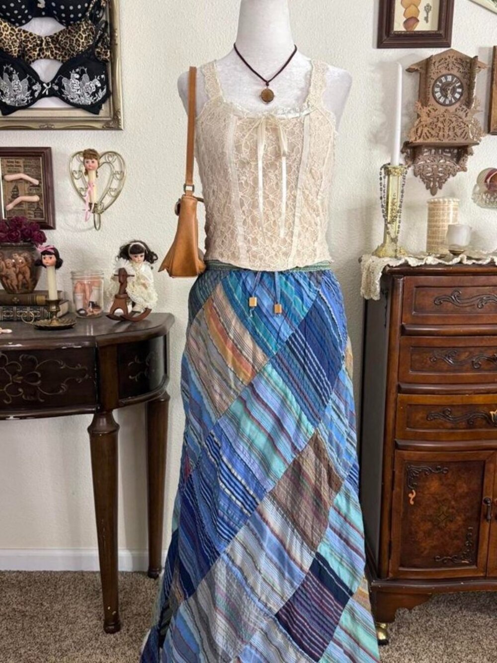 Boho whimsical funky fairy grunge patchwork maxi skirt